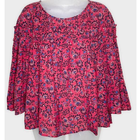 NWT GAP women's lightweight red & blue floral flowy 3/4 sleeve blouse size small - Picture 2 of 7